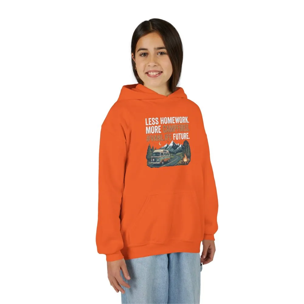 Youth Hoodie(Gildan) – Less Worry, More Campfires #VanLife Adventure Pullover