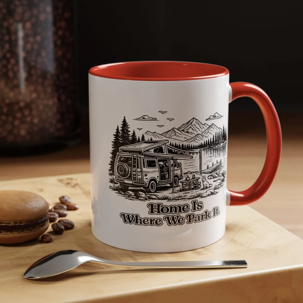 Accent Coffee Mug (11, 15oz) — "Home Is Where You Park It" Design Minimal-Line