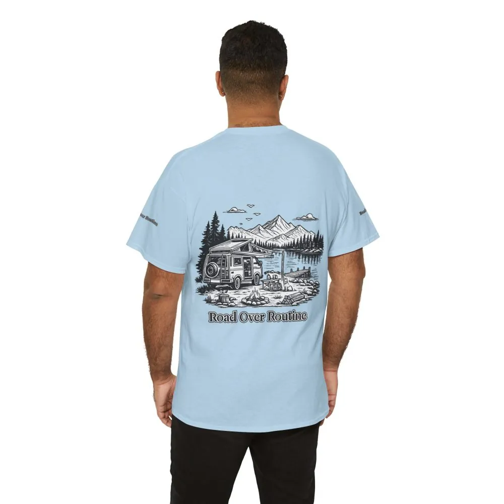 18269420600057334451_2048.jpeg Unisex Heavy Cotton Tee — "Road Over Routine" Design Minimal-Line