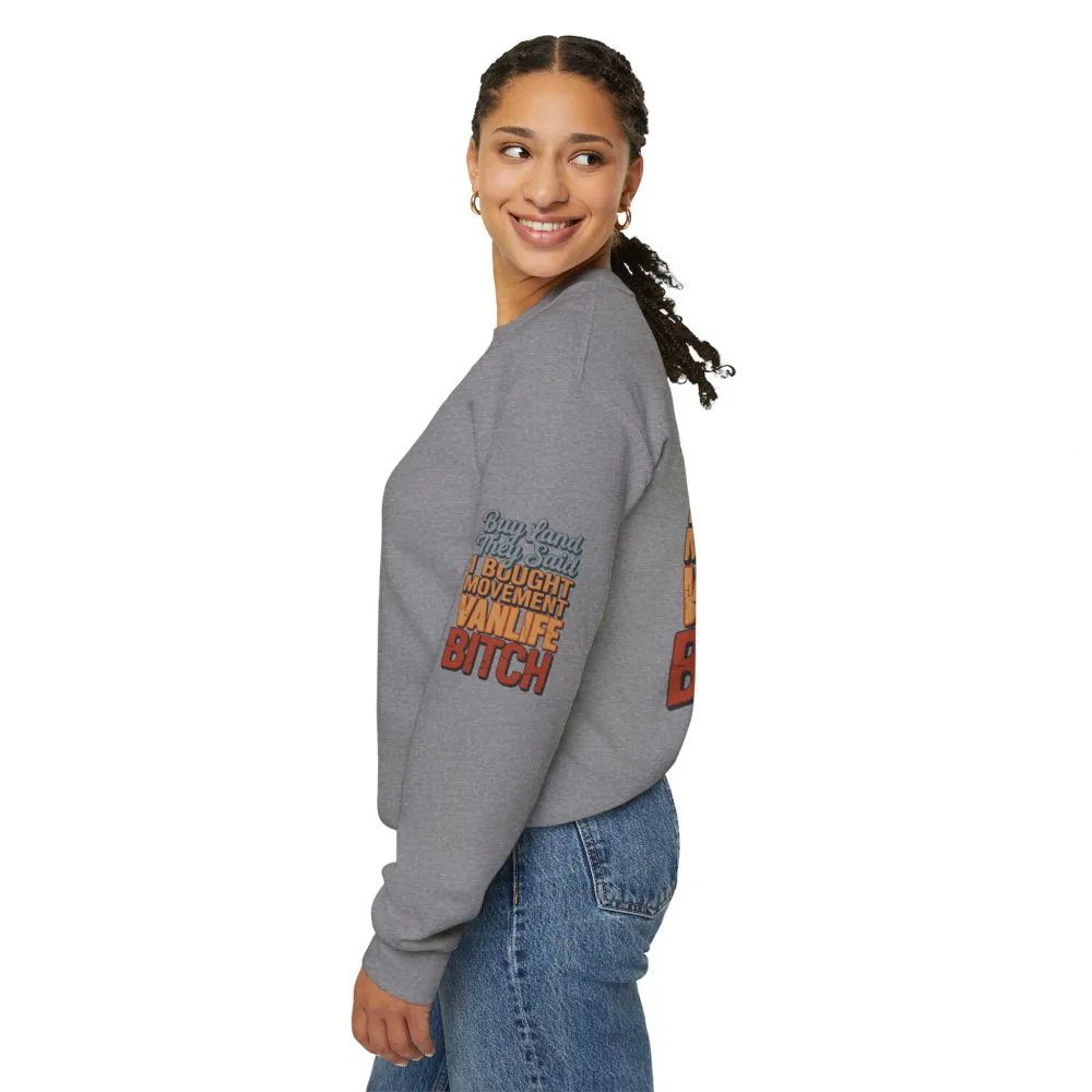 Unisex Heavy Blend™ Crewneck Sweatshirt — "Buy Land They Said" Design F**K-Line