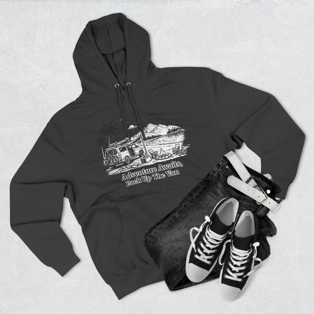 Three-Panel Fleece Hoodie - "Adventure Awaits,Pack Up The Van" Design Minimal-Line