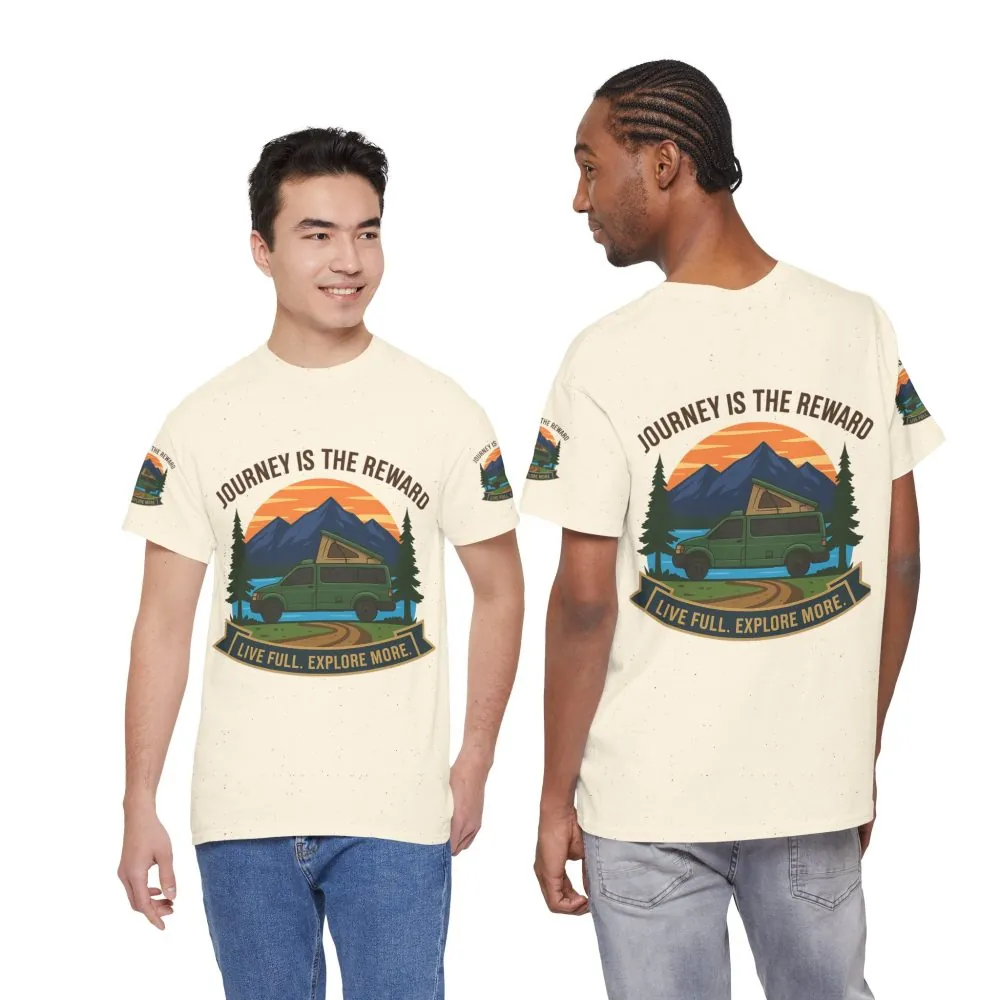 Unisex Heavy Cotton Tee  — "Journey Is The Reward Tee" Adventure Camper Van Graphic T-Shirt
