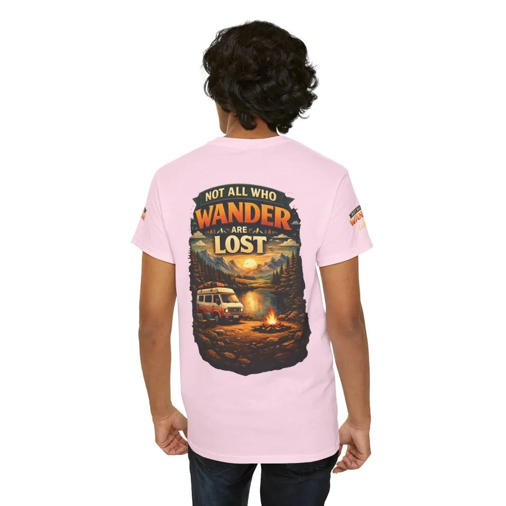 Unisex Heavy Cotton Tee — "Not All Who Wander Are Lost" Design Scenic-Line