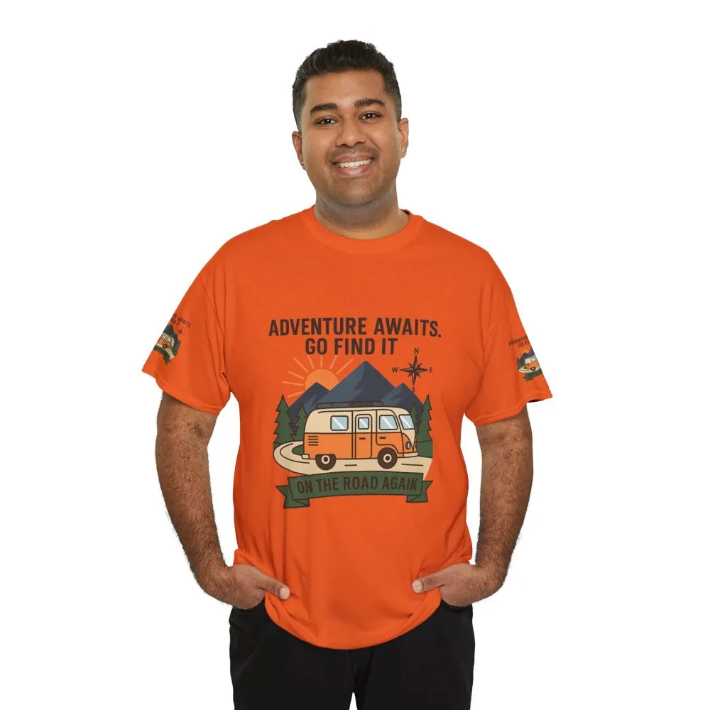 Unisex Heavy Cotton Tee — 'Adventure Awaits. Go Find It' Camper Van T‑Shirt