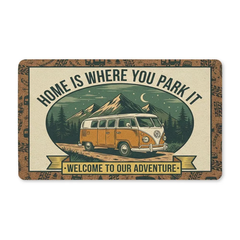 Doormat(polyester) - "Home Is Where You Park It-Welcome To Our Adventure" Welcome Adventure Camper Rug