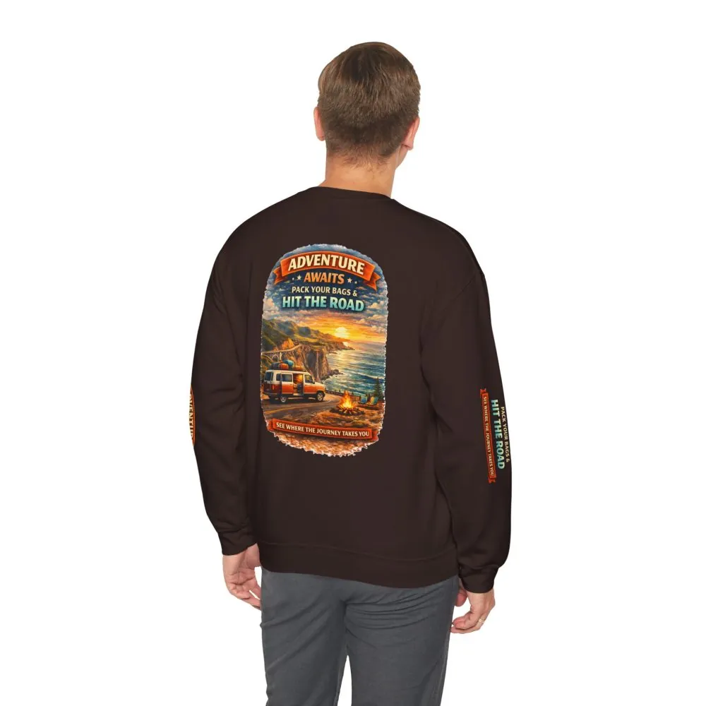 18284650034718669474_2048.jpeg Unisex Heavy Blend™ Crewneck Sweatshirt — "Adventure Awaits-Pack Your Bags" Design Scenic-Line