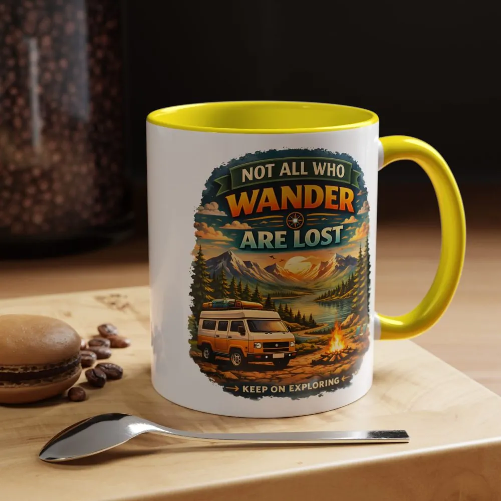 Accent Coffee Mug (11, 15oz) — "Not All Who Wander Are Lost" Design Scenic-Line