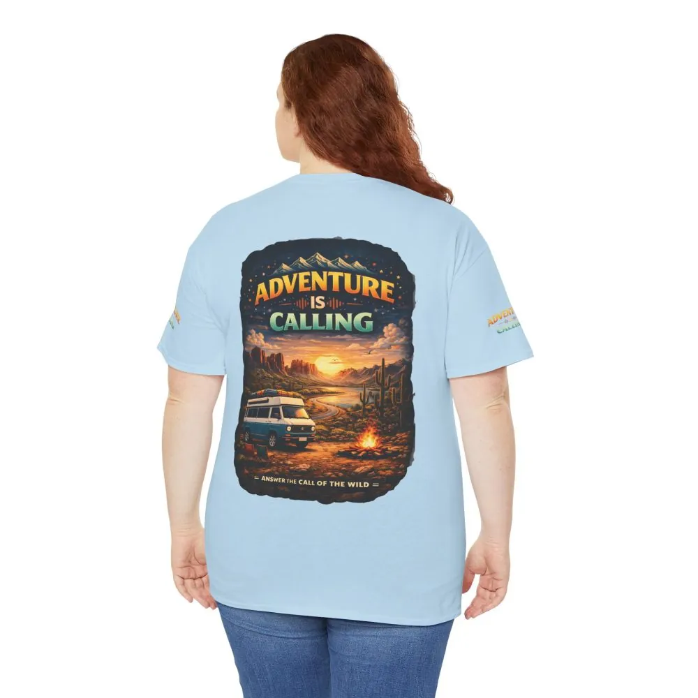 Unisex Heavy Cotton Tee — "Adventure Is Calling" Design Scenic-Line