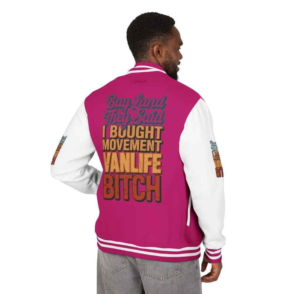 18302482431825073964_2048.jpeg Unisex Heavyweight Letterman Jacket — "Buy Land They Said" Design F**K-Line