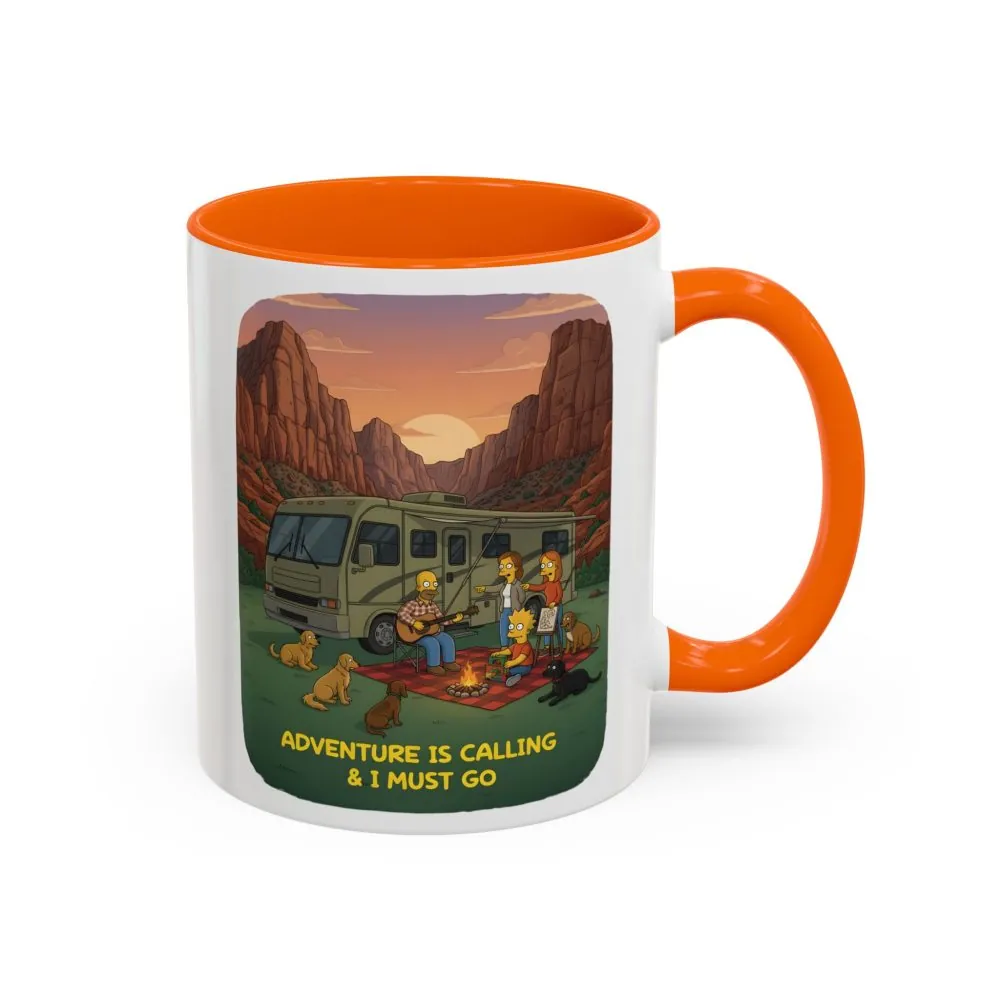Accent Coffee Mug (11, 15oz) — "Adventure Is Calling-I Must Go" Design Sitcom-Line