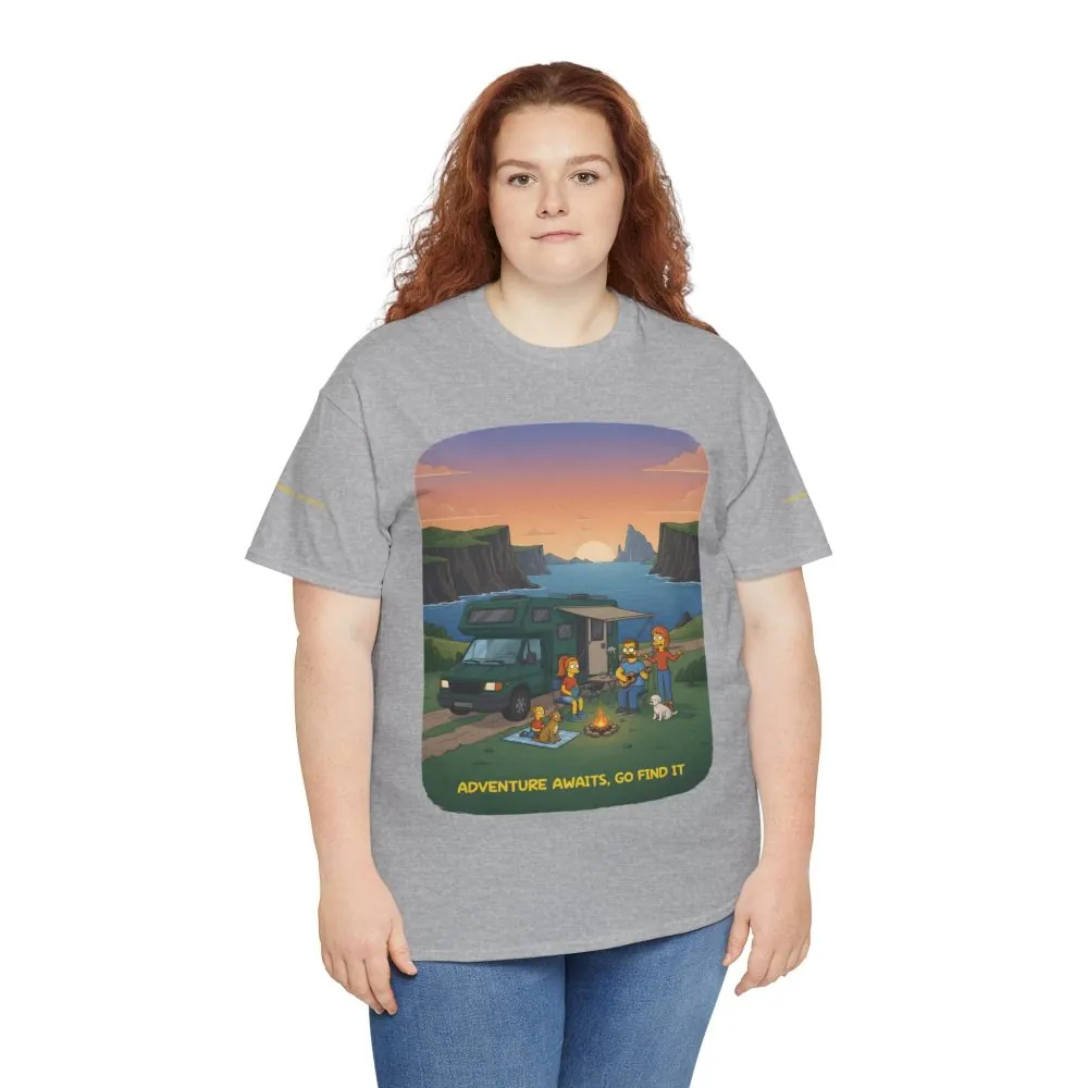 Unisex Heavy Cotton Tee — "Adventure Awaits-Go Find It" Design Sitcom-Line