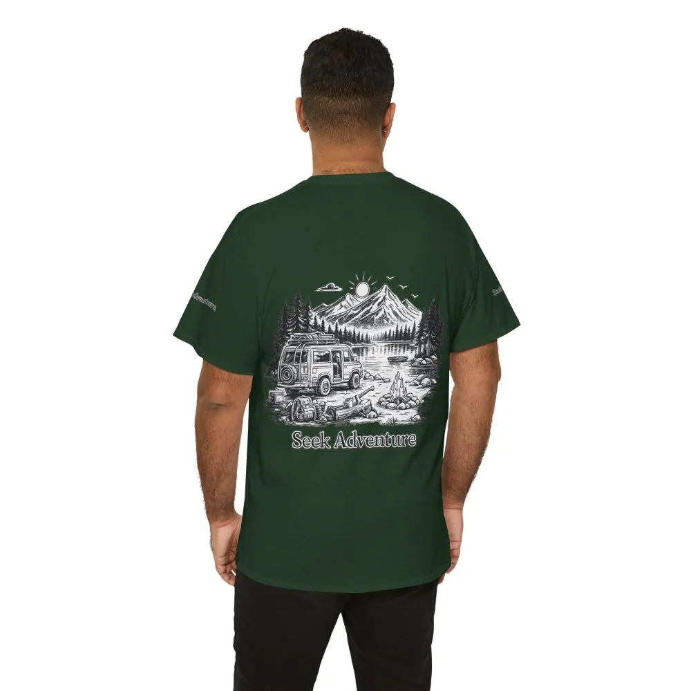 Unisex Heavy Cotton Tee — "Seek Adventure" Design Minimal-Line