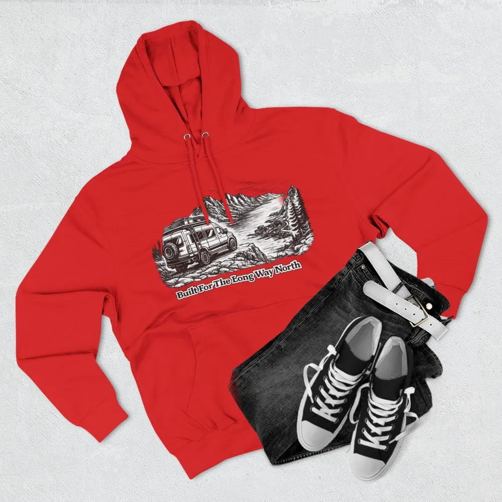 Three-Panel Fleece Hoodie - "Built For The Long Way North" Design Minimal-Line