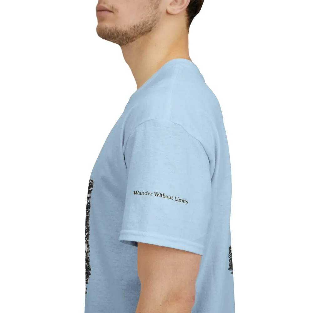 Unisex Heavy Cotton Tee — "Wander Without Limits" Design Minimal-Line