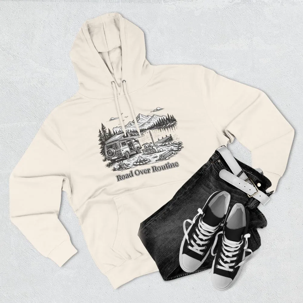 18314818951528678976_2048.jpeg Three-Panel Fleece Hoodie - "Road Over Routine" Design Minimal-Line