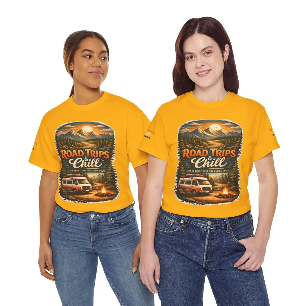 Unisex Heavy Cotton Tee — "Road Trips & Chill" Design Scenic-Line