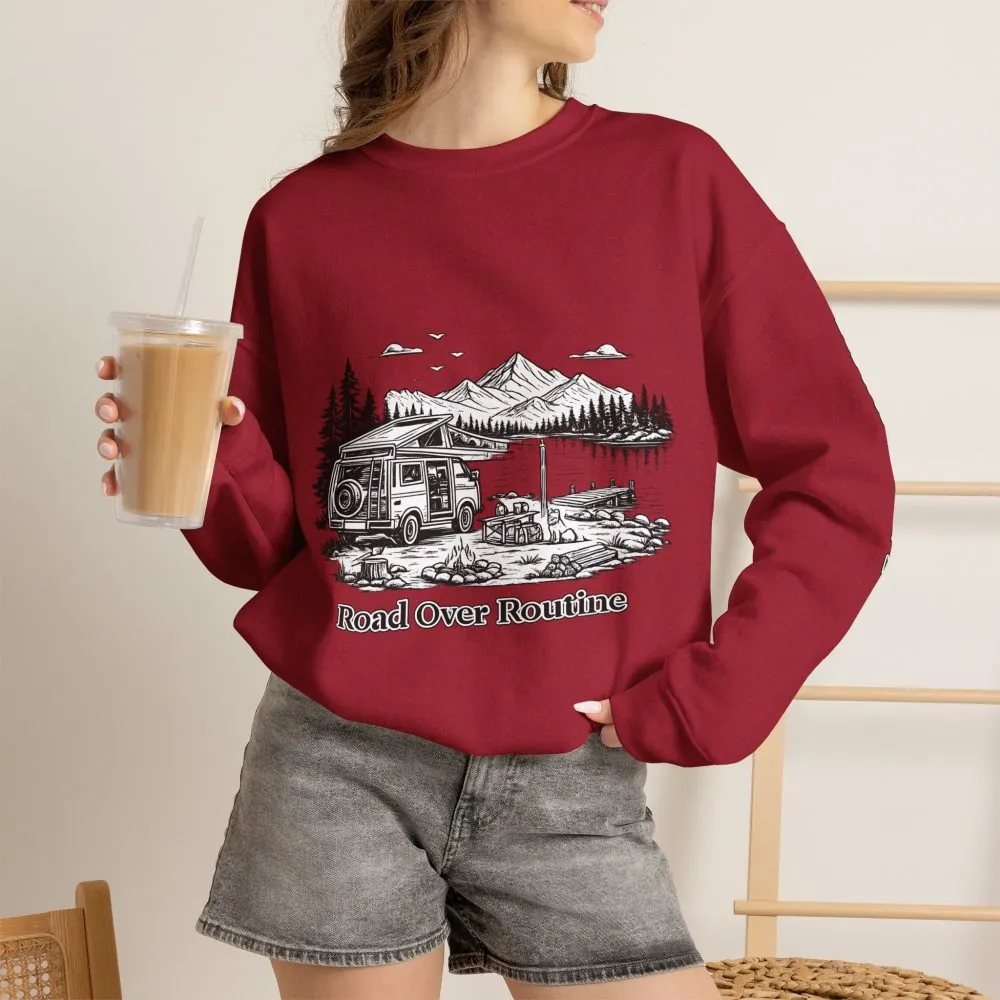 18320847928983200608_2048.jpeg Unisex Heavy Blend™ Crewneck Sweatshirt — "Road Over Routine" Design Minimal-Line