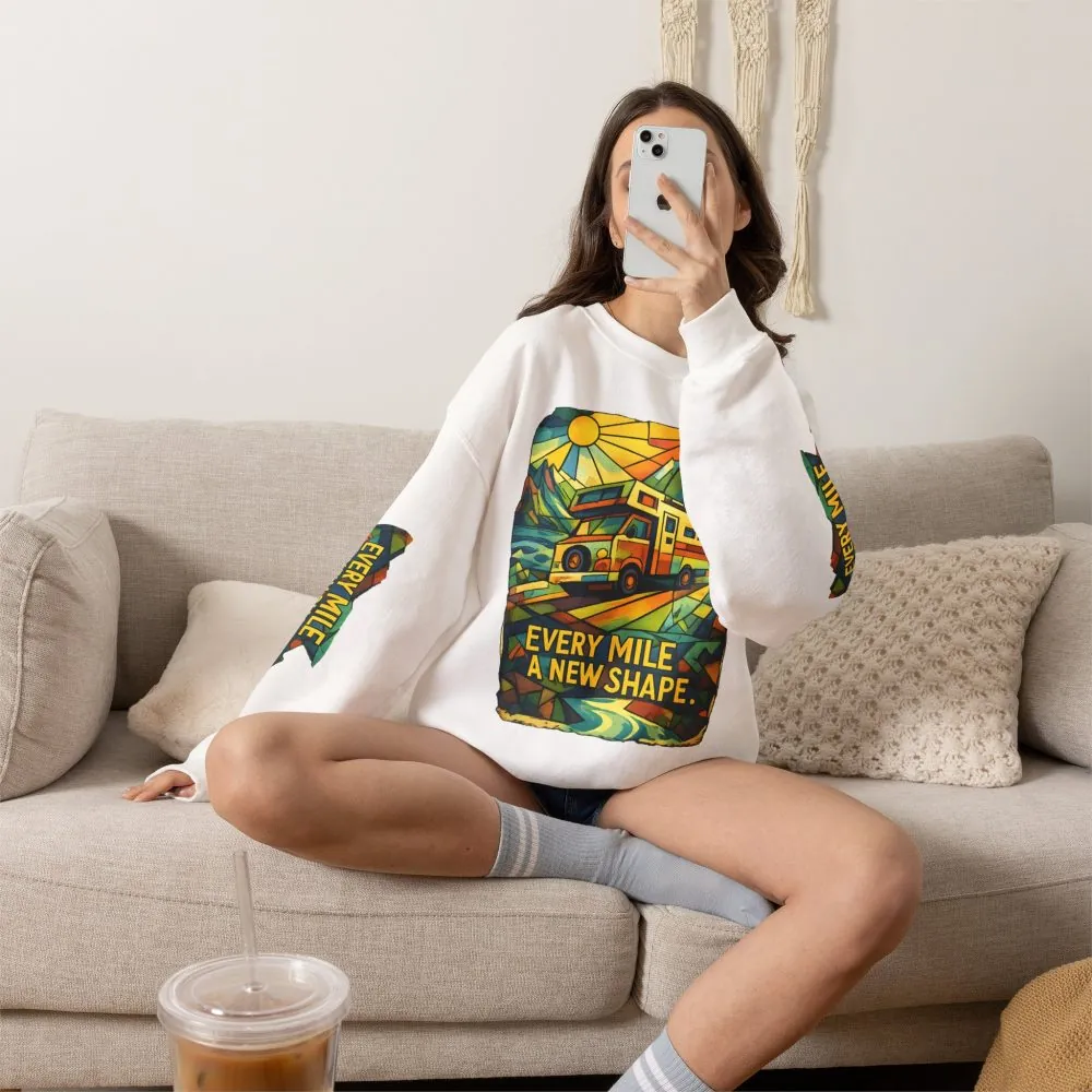 18321717242793760172_2048.jpeg Unisex Heavy Blend™ Crewneck Sweatshirt — "Every Mile A New Shape" Design Cubic-Line