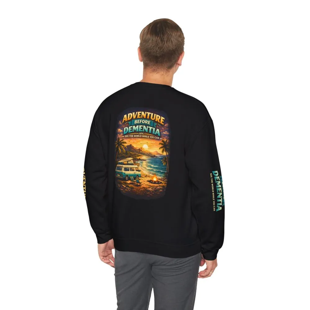 Unisex Heavy Blend™ Crewneck Sweatshirt — "Adventure Before Dementia" Design Scenic-Line