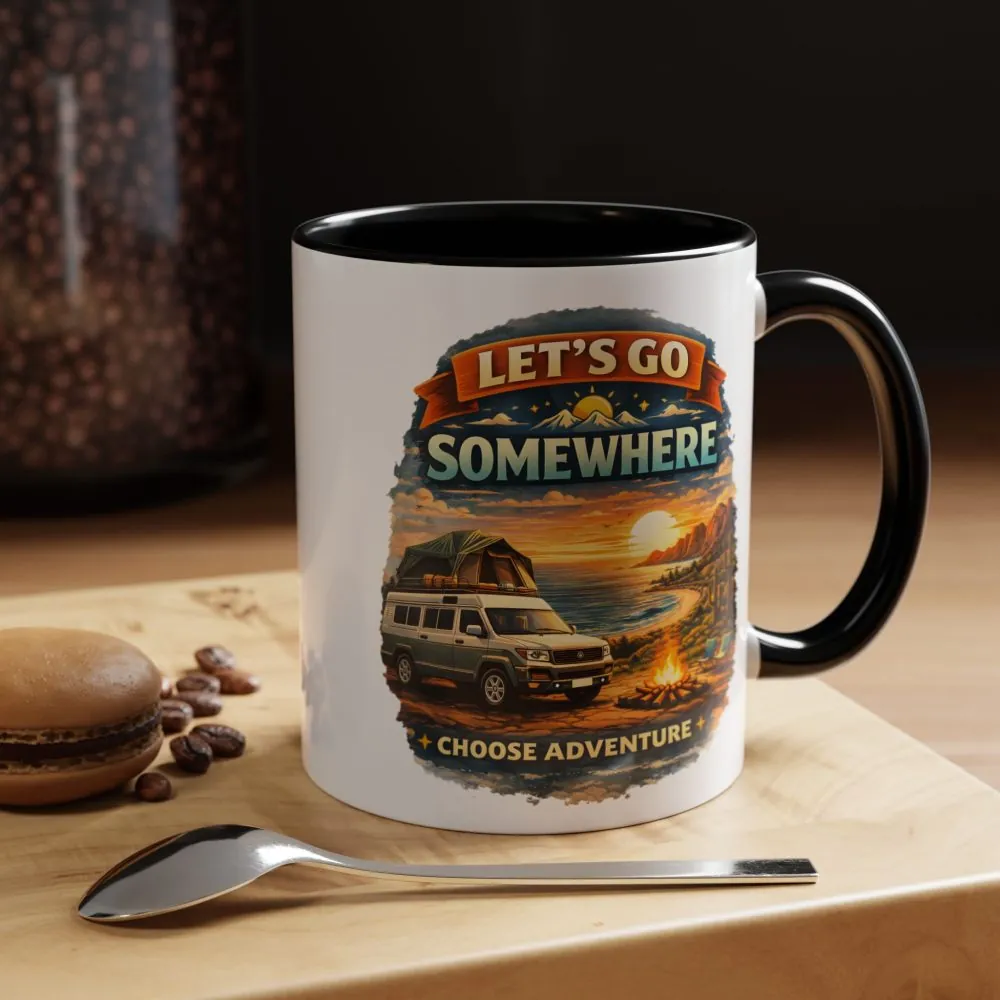 Accent Coffee Mug (11, 15oz) — "Lets Go Somewhere" Design Scenic-Line