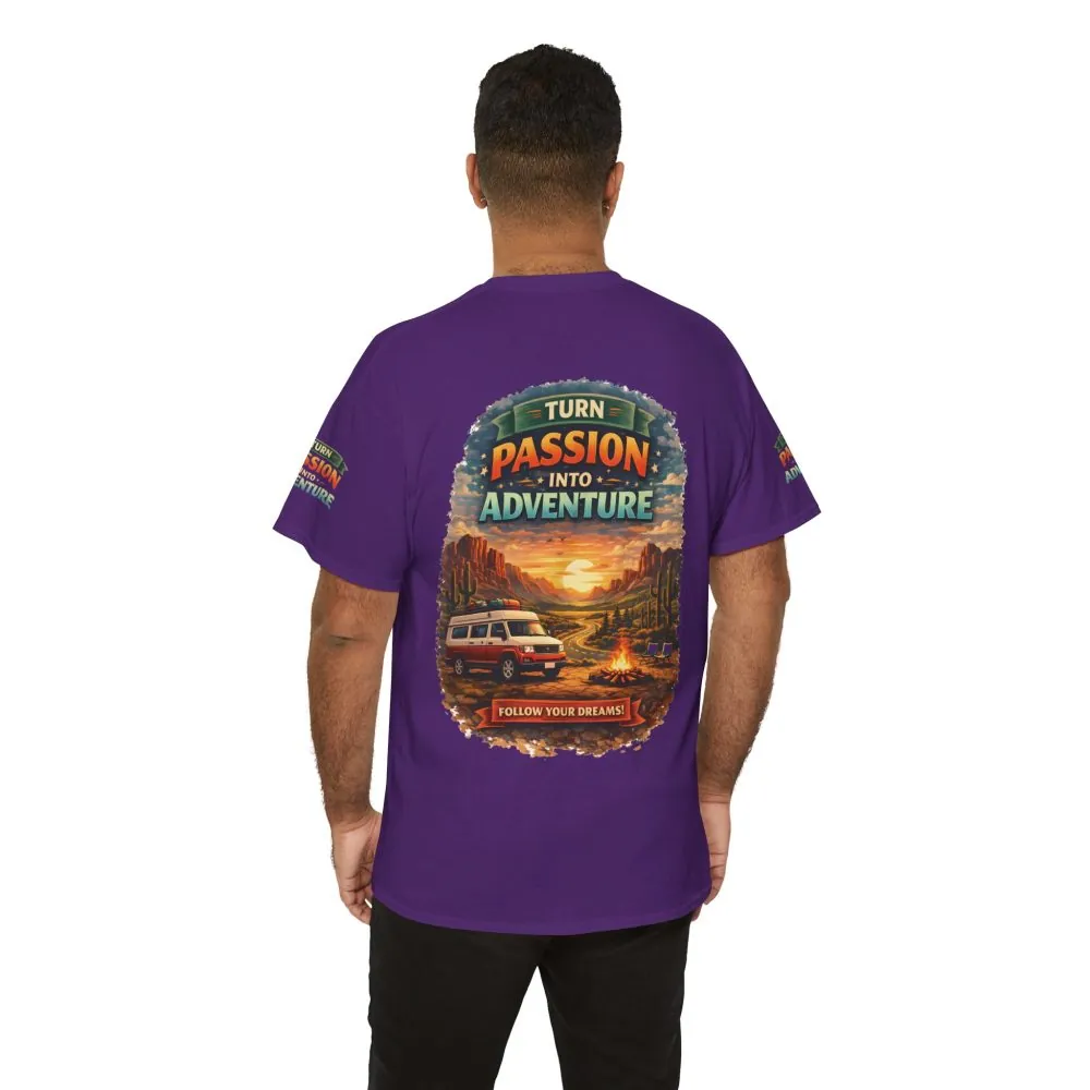 Unisex Heavy Cotton Tee — "Turn Passion Into Adventure" Design Scenic-Line