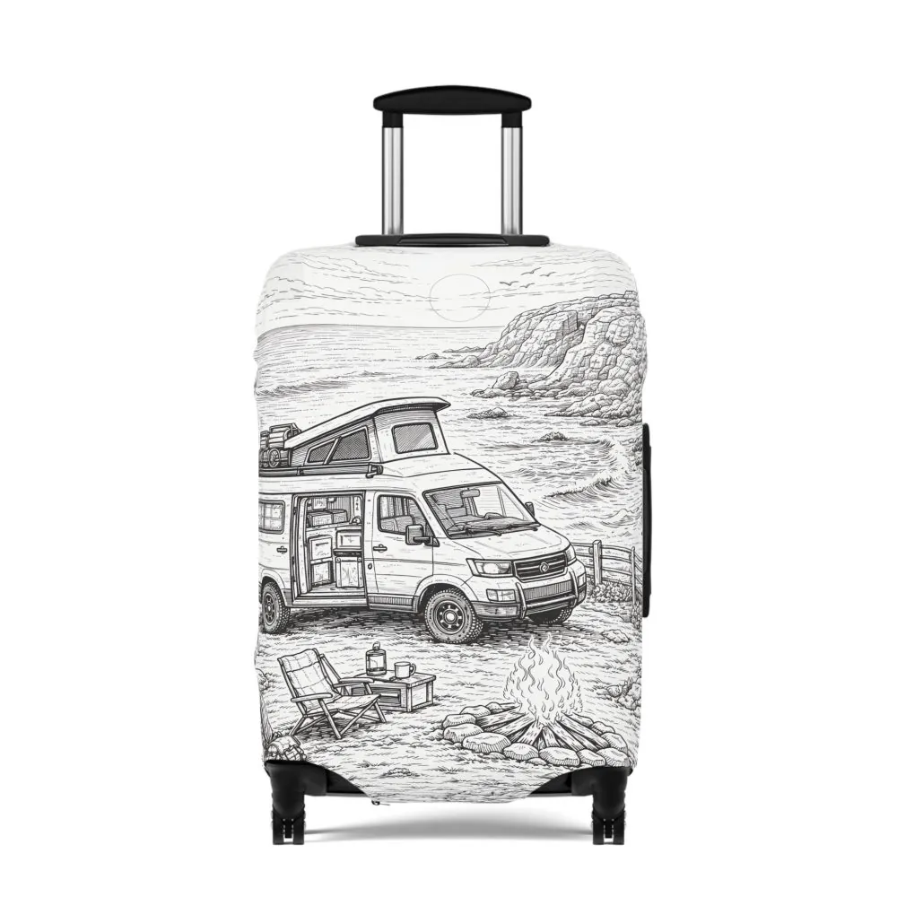 Luggage Cover — Adventure Camper Sketch Travel Suitcase
