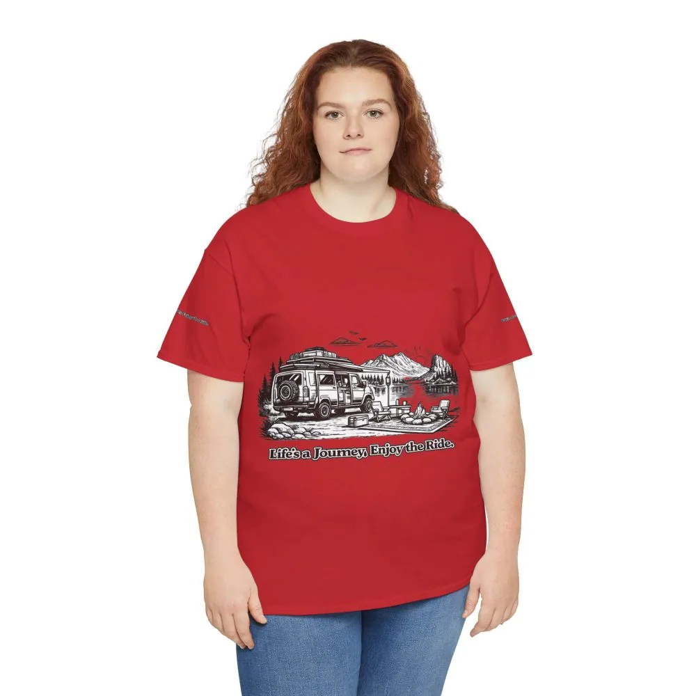 Unisex Heavy Cotton Tee — "Lifes A Journey,Enjoy The Ride" Design Minimal-Line