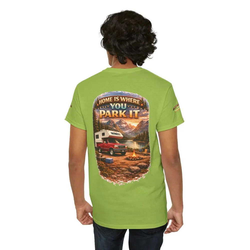 Unisex Heavy Cotton Tee — "Home Is Where You Park It" Design Scenic-Line