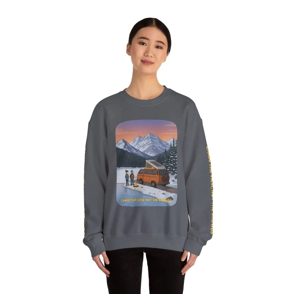 Unisex Heavy Blend™ Crewneck Sweatshirt — "Chase The Views-Not The Crowds"" Design Sitcom-Line
