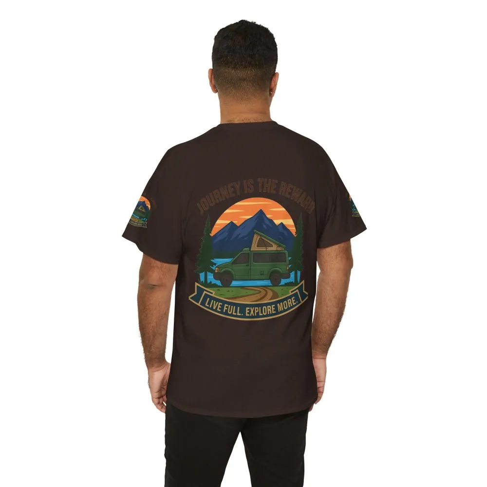 Unisex Heavy Cotton Tee  — "Journey Is The Reward Tee" Adventure Camper Van Graphic T-Shirt