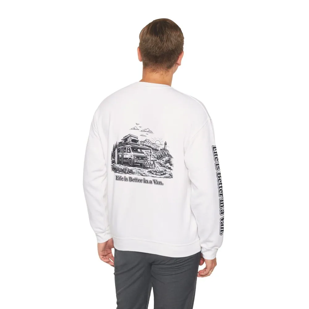 Unisex Heavy Blend™ Crewneck Sweatshirt — "Life Is Better In A Van" Design Minimal-Line
