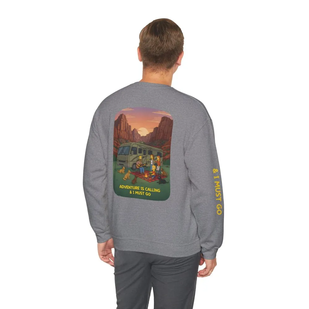 18370432211827582516_2048.jpeg Unisex Heavy Blend™ Crewneck Sweatshirt — "Adventure Is Calling-I Must Go" Design Sitcom-Line