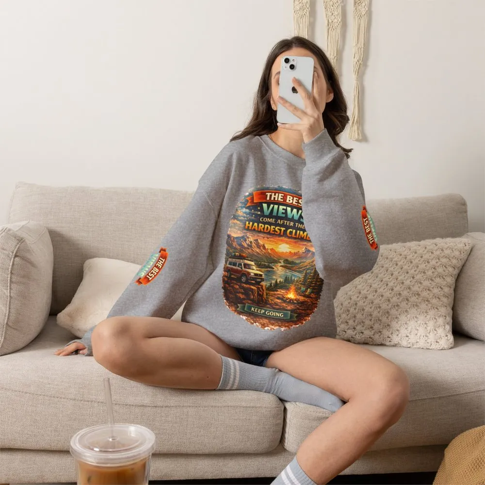 Unisex Heavy Blend™ Crewneck Sweatshirt — "The Best Views" Design Scenic-Line