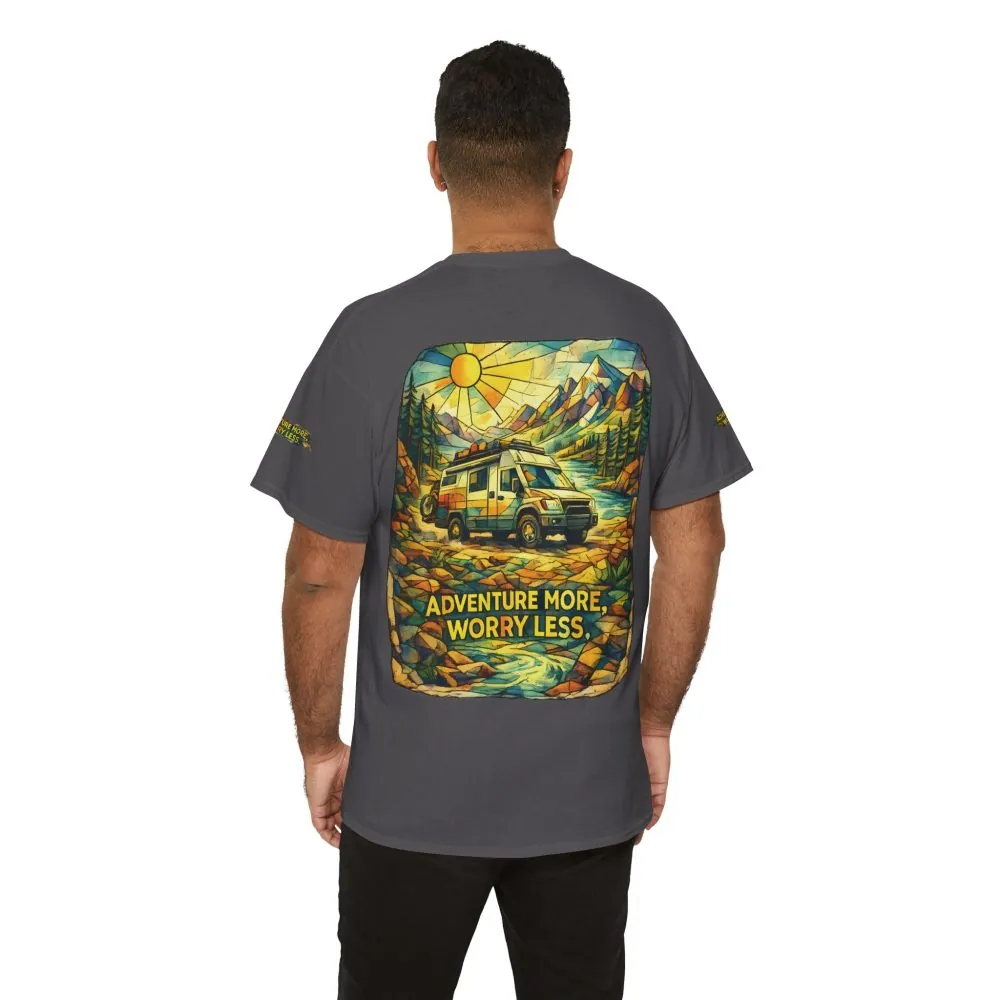 Unisex Heavy Cotton Tee — "Adventure More Worry Less" Design Cubic-Line