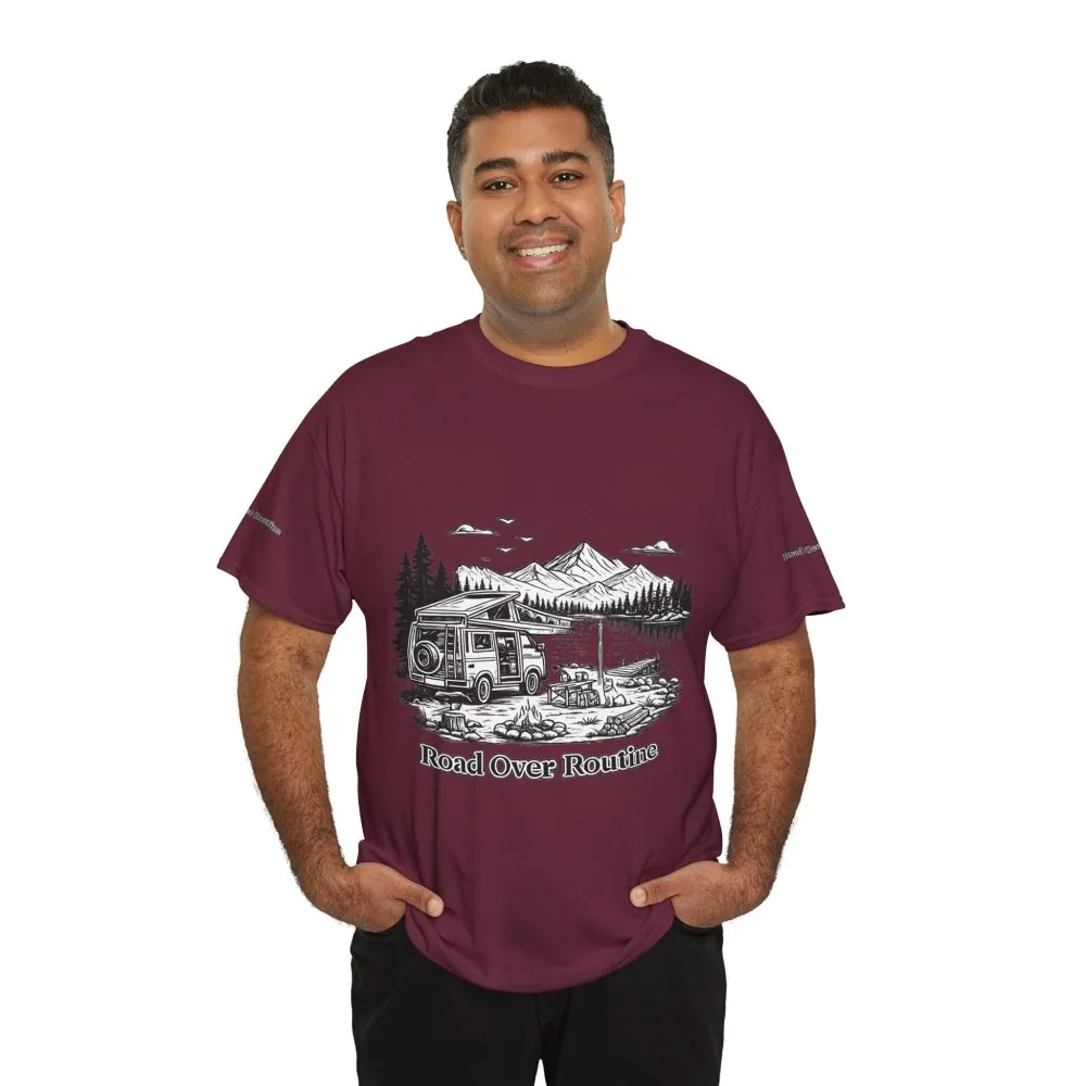 18377767526638797914_2048.jpeg Unisex Heavy Cotton Tee — "Road Over Routine" Design Minimal-Line