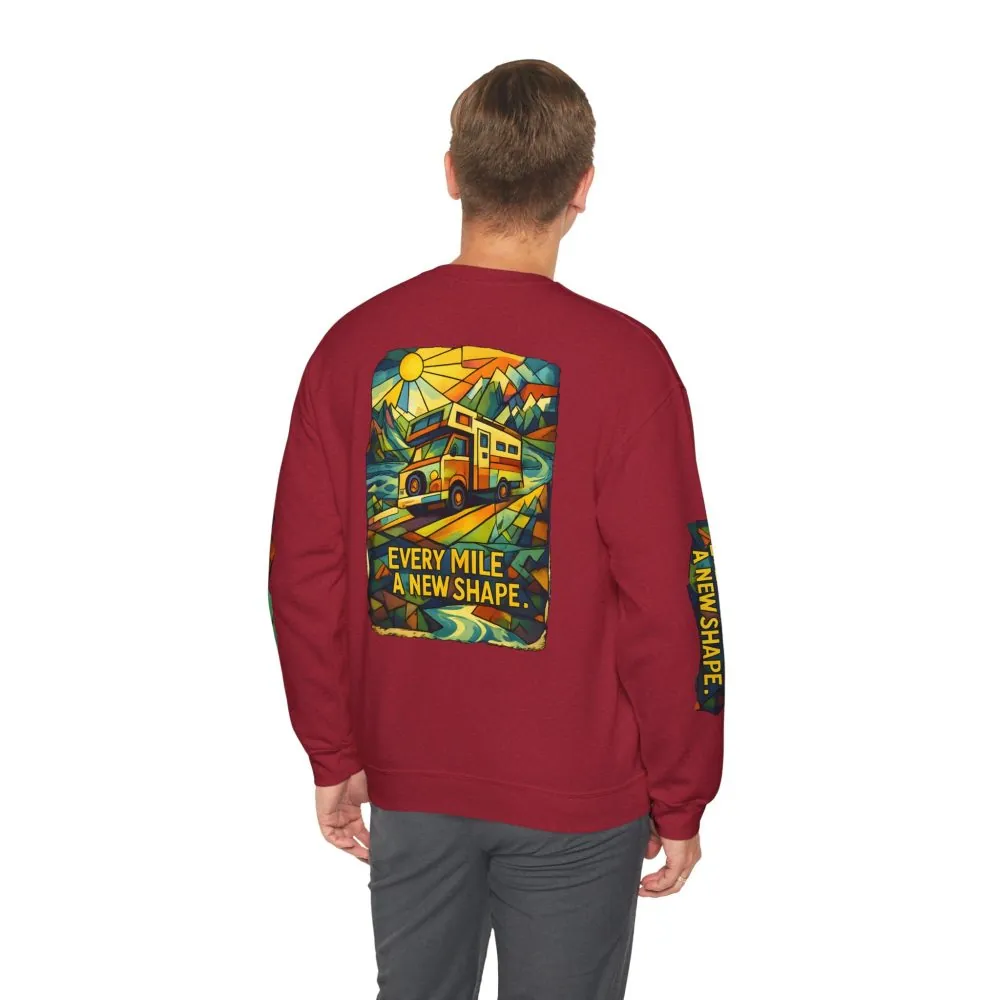 18380235913223996483_2048.jpeg Unisex Heavy Blend™ Crewneck Sweatshirt — "Every Mile A New Shape" Design Cubic-Line