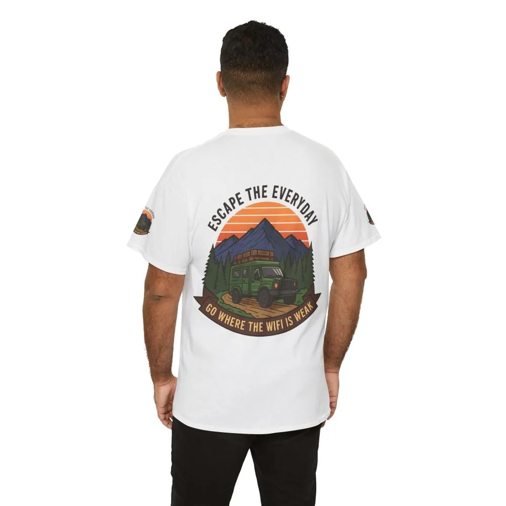 Unisex Heavy Cotton Tee — "Go Where the WiFi Is Weak" Adventure Shirt