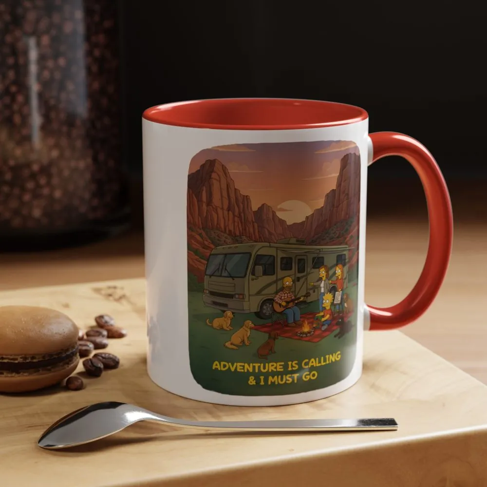 Accent Coffee Mug (11, 15oz) — "Adventure Is Calling-I Must Go" Design Sitcom-Line