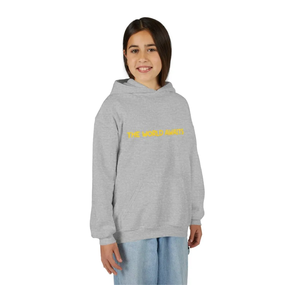 Youth Hoodie(Gildan) – "The World Awaits" (Design Sitcom-Line)