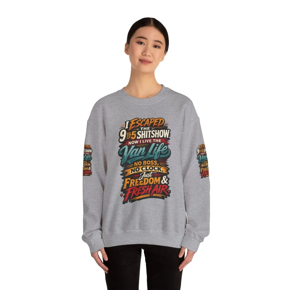 Unisex Heavy Blend™ Crewneck Sweatshirt — "I Escaped The 9 To 5" Design F**K-Line