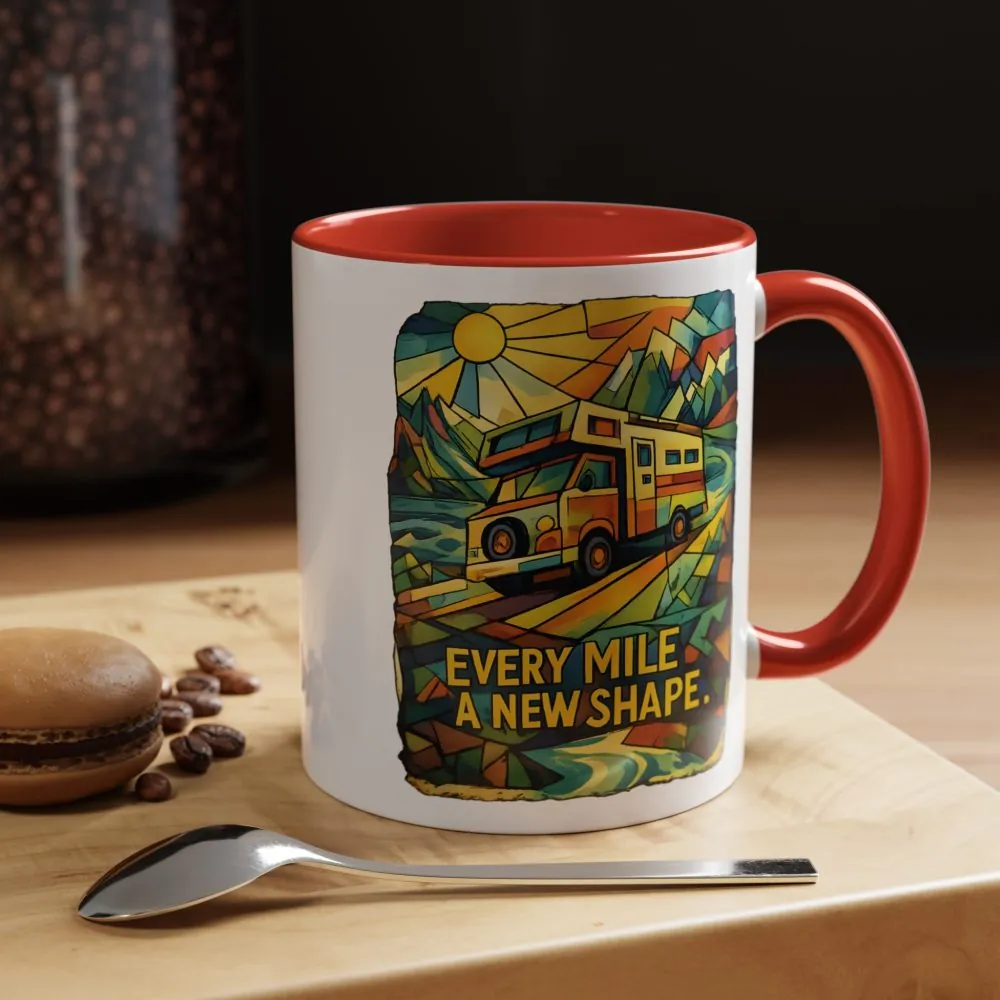 Accent Coffee Mug (11, 15oz) — "Every Mile A New Shape" Design Cubic-Line