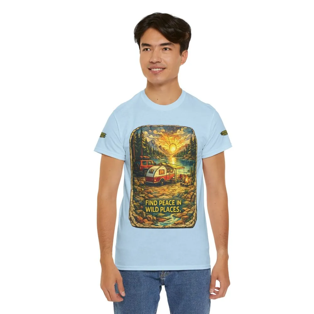 18411297700854093000_2048.jpeg Unisex Heavy Cotton Tee — "Find Peace In Wild Places" Design Cubic-Line
