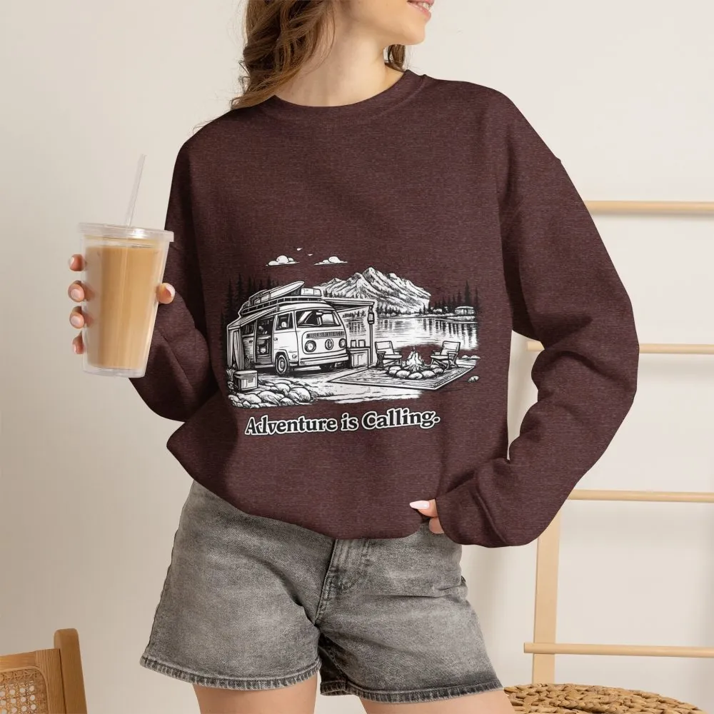 Unisex Heavy Blend™ Crewneck Sweatshirt — "Adventure Is Calling" Design Minimal-Line