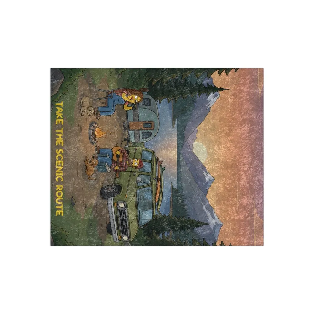 Crushed Velvet Blanket —"Take The Scenic Route" Design Sitcom-Line (Campervan)