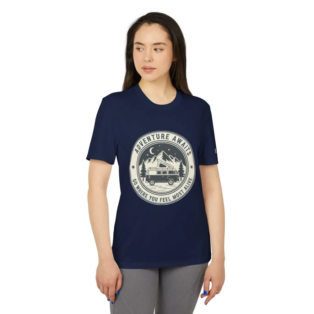 T-Shirt(Adidas) - 'Adventure Awaits-Go Where You Feel Most Alive' (Front + back printed)