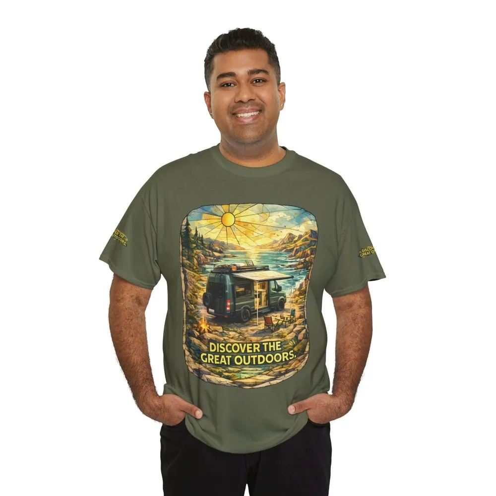 Unisex Heavy Cotton Tee — "Discover The Great Outdoors" Design Cubic-Line