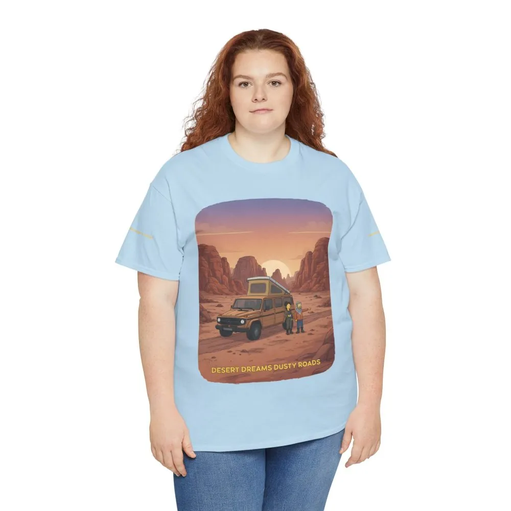 Unisex Heavy Cotton Tee — "Desert Dreams Dusty Roads" Design Sitcom-Line