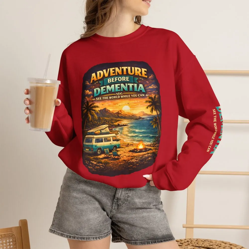 Unisex Heavy Blend™ Crewneck Sweatshirt — "Adventure Before Dementia" Design Scenic-Line