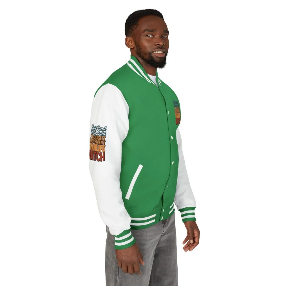 18438652883559061182_2048.jpeg Unisex Heavyweight Letterman Jacket — "Buy Land They Said" Design F**K-Line