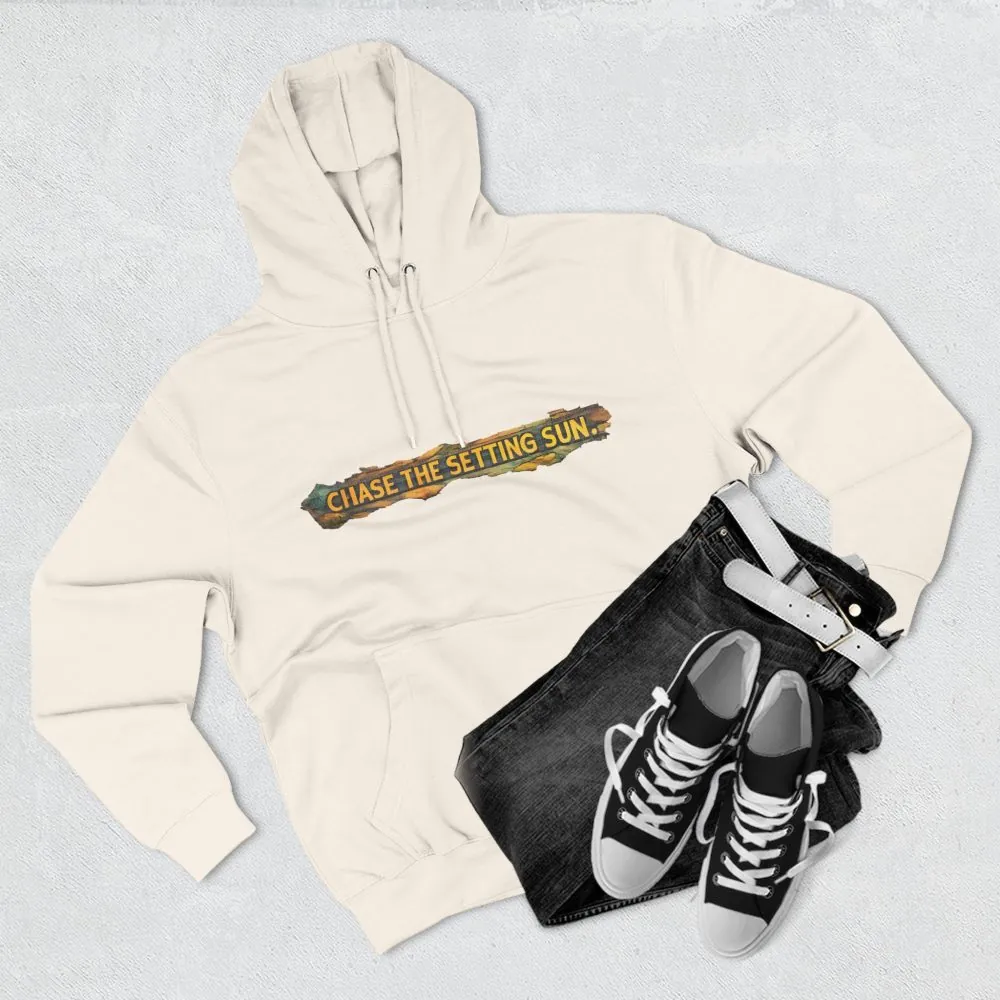 Three-Panel Fleece Hoodie - "Chase The Settings Sun" Design Cubic-Line